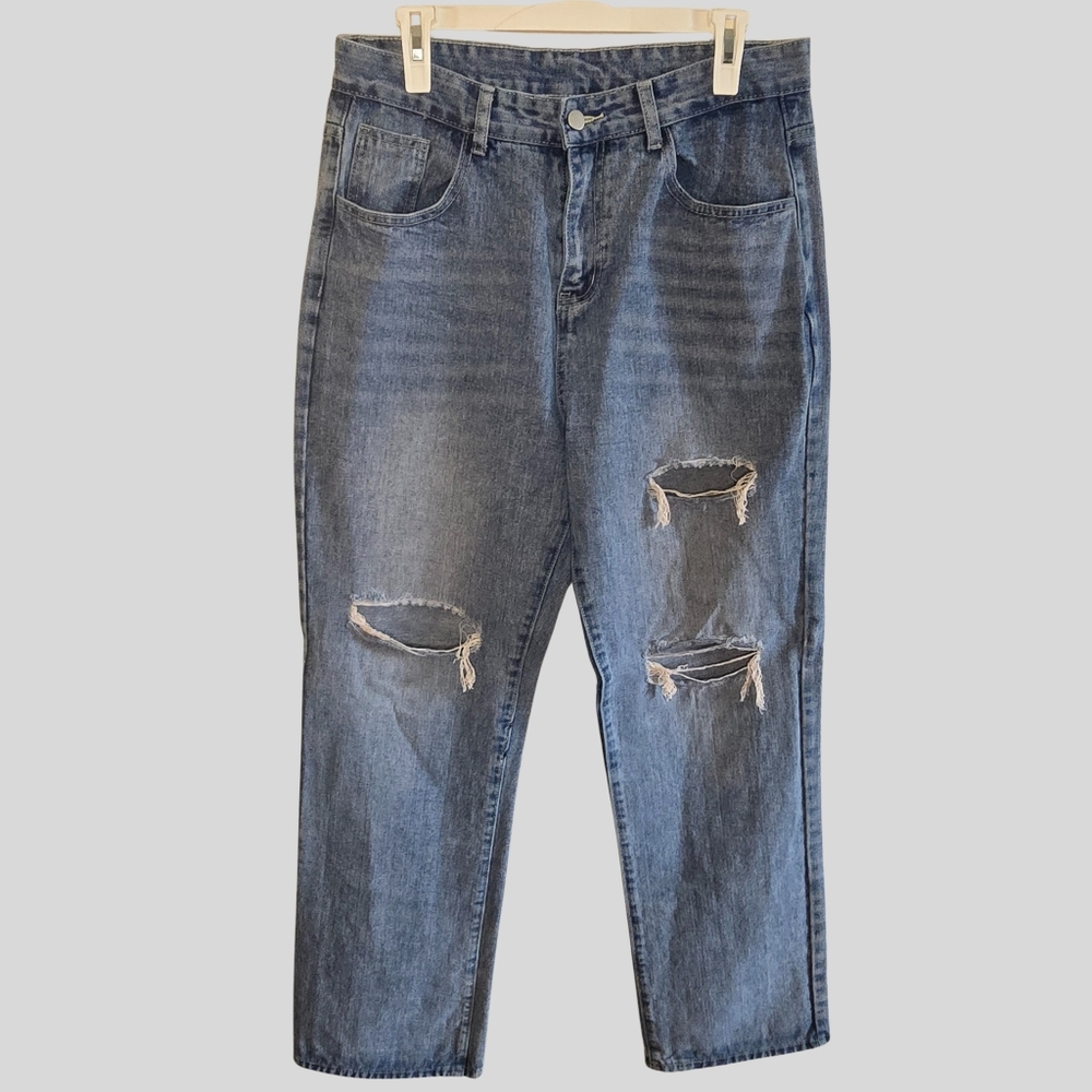 Genleck Boyfriend Jeans Women’s Size Large High Rise Distressed Light Wash